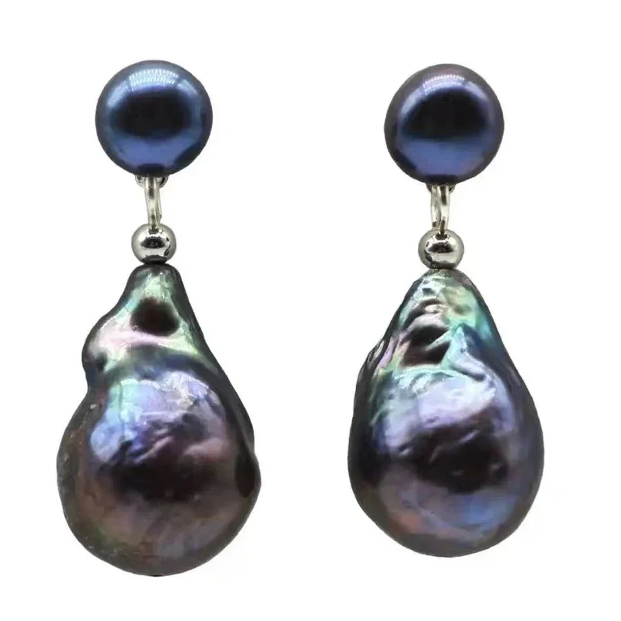 925 Sterling Silver Natural 13-14mm Freshwater Baroque Pearl Earrings Temperament Black Pearl Jewelry Gifts For Men Women
925 Sterling Silver Natural 13-14mm Freshwater Baroque Pearl Earrings Temperament Black Pearl Jewelry Gifts For Men Women