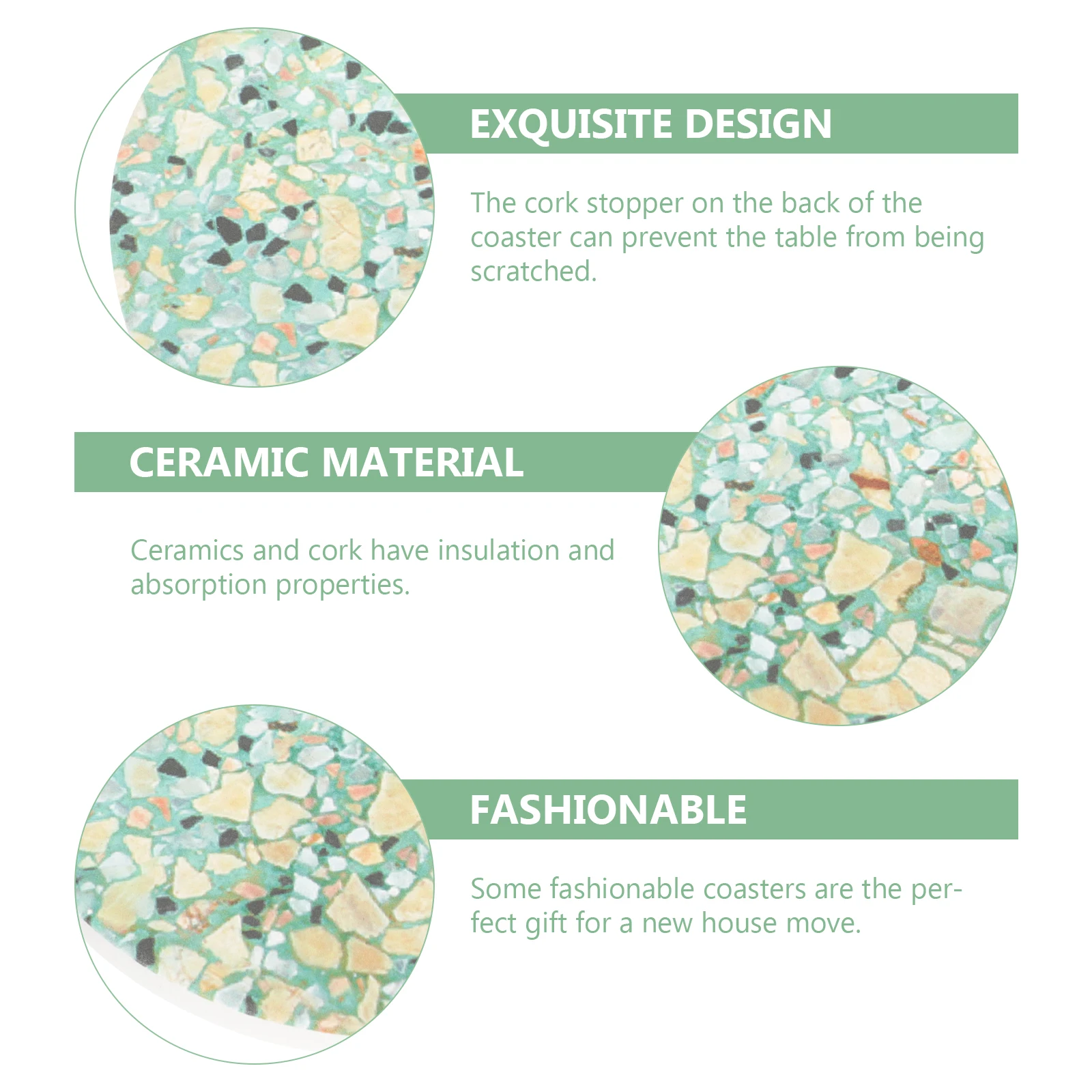 Керамические подставки Аксессуары для впитывающих напитков Оливково-зеленые нескользящие коврики Яркие цвета Уникальный дизайн Прочность Гладкая поверхность
Керамические подставки Аксессуары для впитывающих напитков Оливково-зеленые нескользящие коврики Яркие цвета Уникальный дизайн Прочность Гладкая поверхность