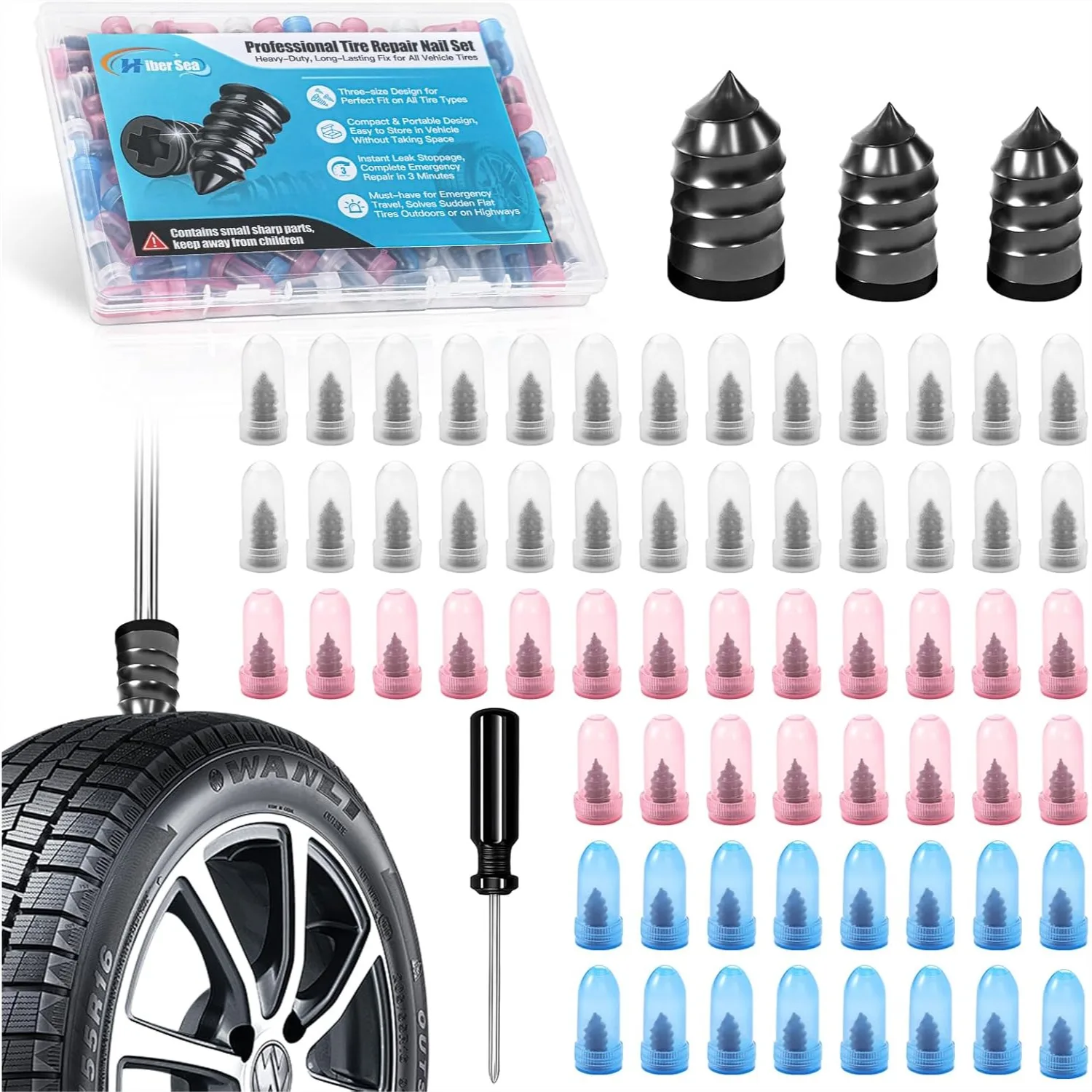 90 PCS Tire Repair Kit with 3 Sizes Screws and Screwdriver, Fast Self-Service Flat Tire Plug Fix Tool for Car Motorcycle Truck
90 PCS Tire Repair Kit with 3 Sizes Screws and Screwdriver, Fast Self-Service Flat Tire Plug Fix Tool for Car Motorcycle Truck