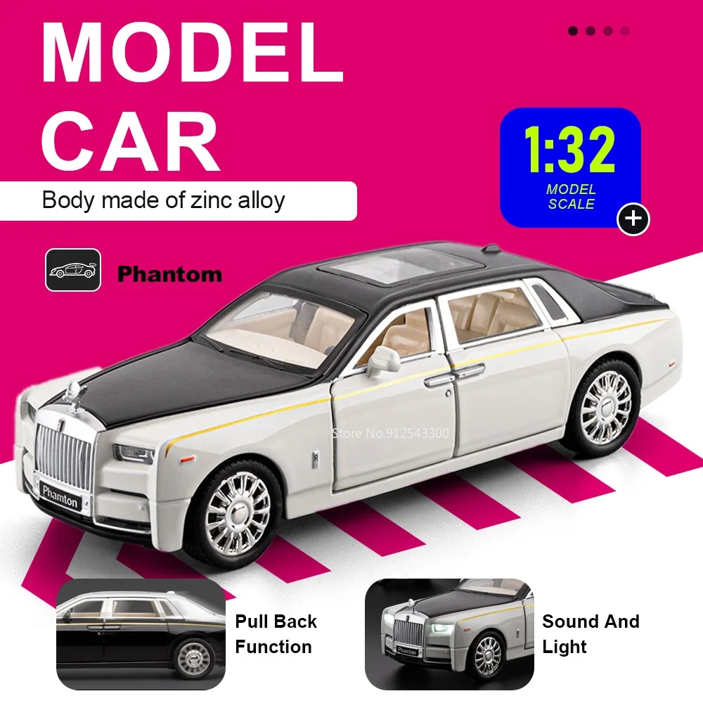 1:32 Scale Phantom Wraith Car Model Toy Doors Opened Rubber Tires Vehicle Pull Back Sound Light Models Bedroom Decarations
1:32 Scale Phantom Wraith Car Model Toy Doors Opened Rubber Tires Vehicle Pull Back Sound Light Models Bedroom Decarations