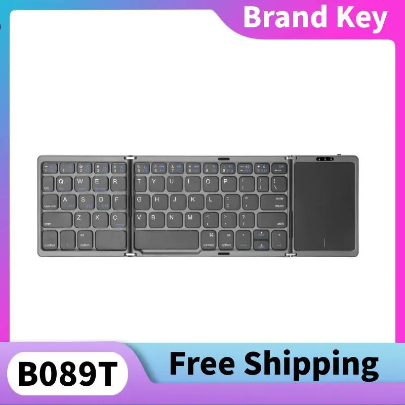 B089T Foldable Bluetooth Keyboard Rechargable Portable Mini USB Wired Keyboard Touchpad Mouse Android PC Tablet 3-Device Sync