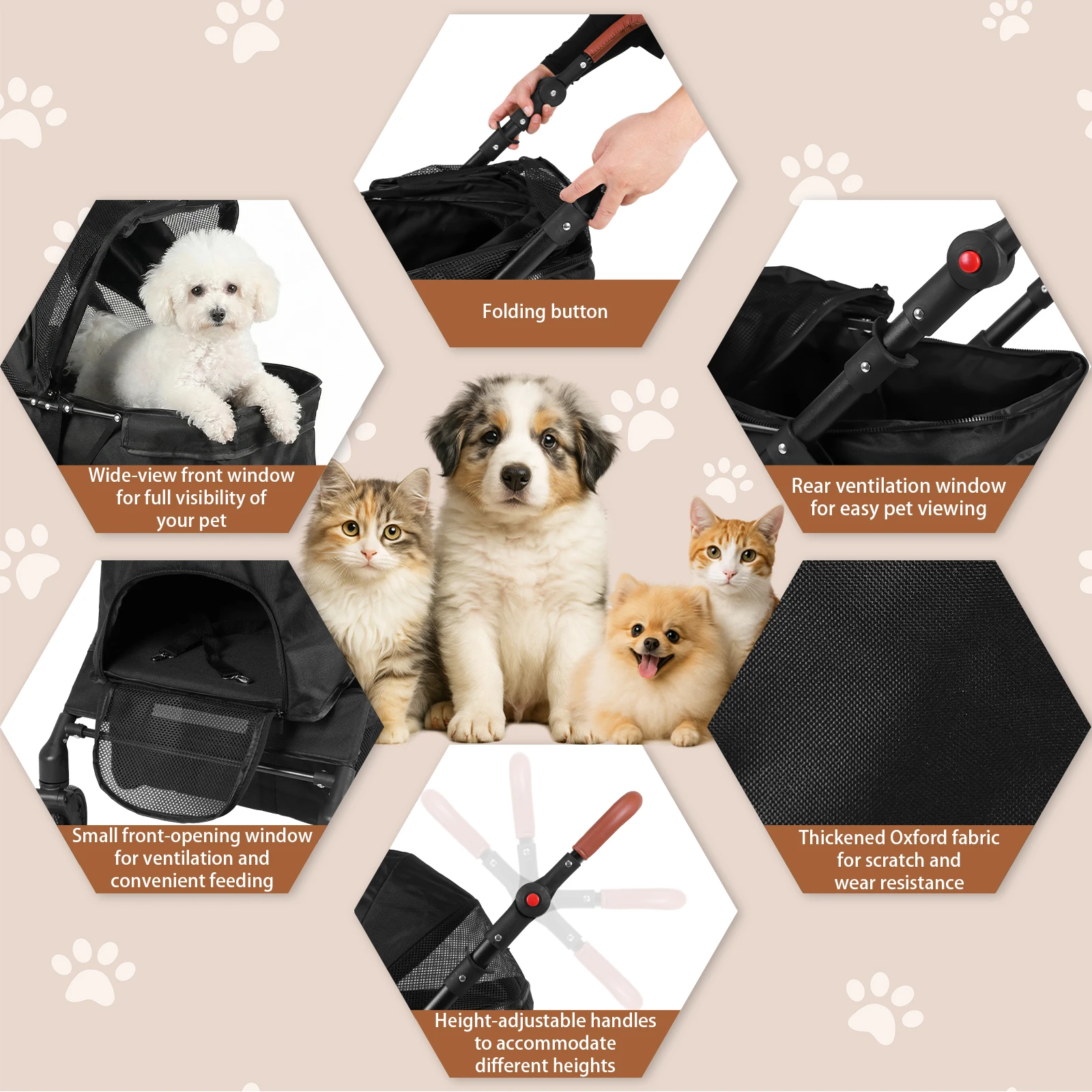 Dog and Cat Stroller Removable Cushion & Reflective Strips Puppy Cage Jogger Stroller Adjustable Handle for Small & Medium Dogs
Dog and Cat Stroller Removable Cushion & Reflective Strips Puppy Cage Jogger Stroller Adjustable Handle for Small & Medium Dogs