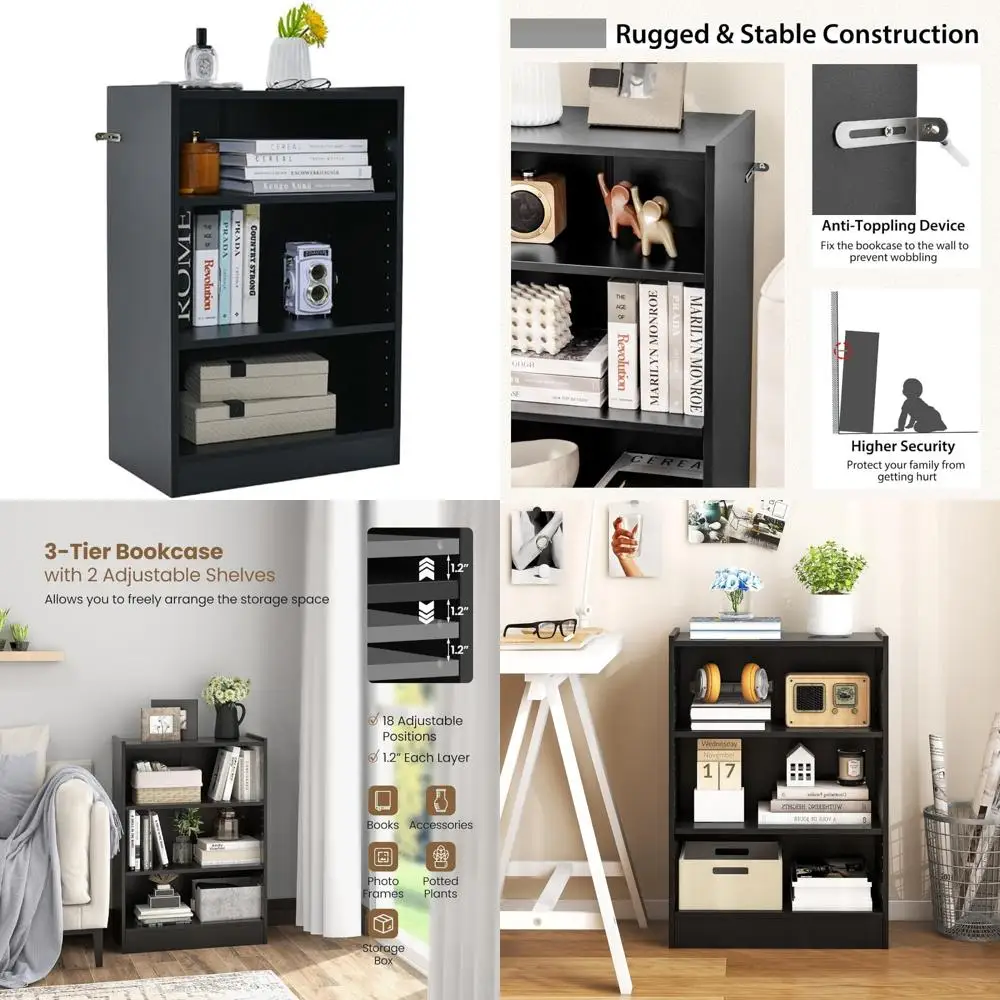 Modern 3-Tier Bookshelf with Adjustable Shelves, Open Display Storage, Anti-Toppling Design for Home Office Use
Modern 3-Tier Bookshelf with Adjustable Shelves, Open Display Storage, Anti-Toppling Design for Home Office Use