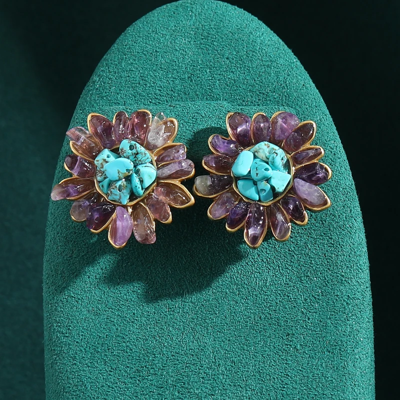 Vintage Natural shape Green Purple Stone Sunflower Crystal Stud Earrings for Women Retro Antique Jewelry Luxury New In 2024
Vintage Natural shape Green Purple Stone Sunflower Crystal Stud Earrings for Women Retro Antique Jewelry Luxury New In 2024