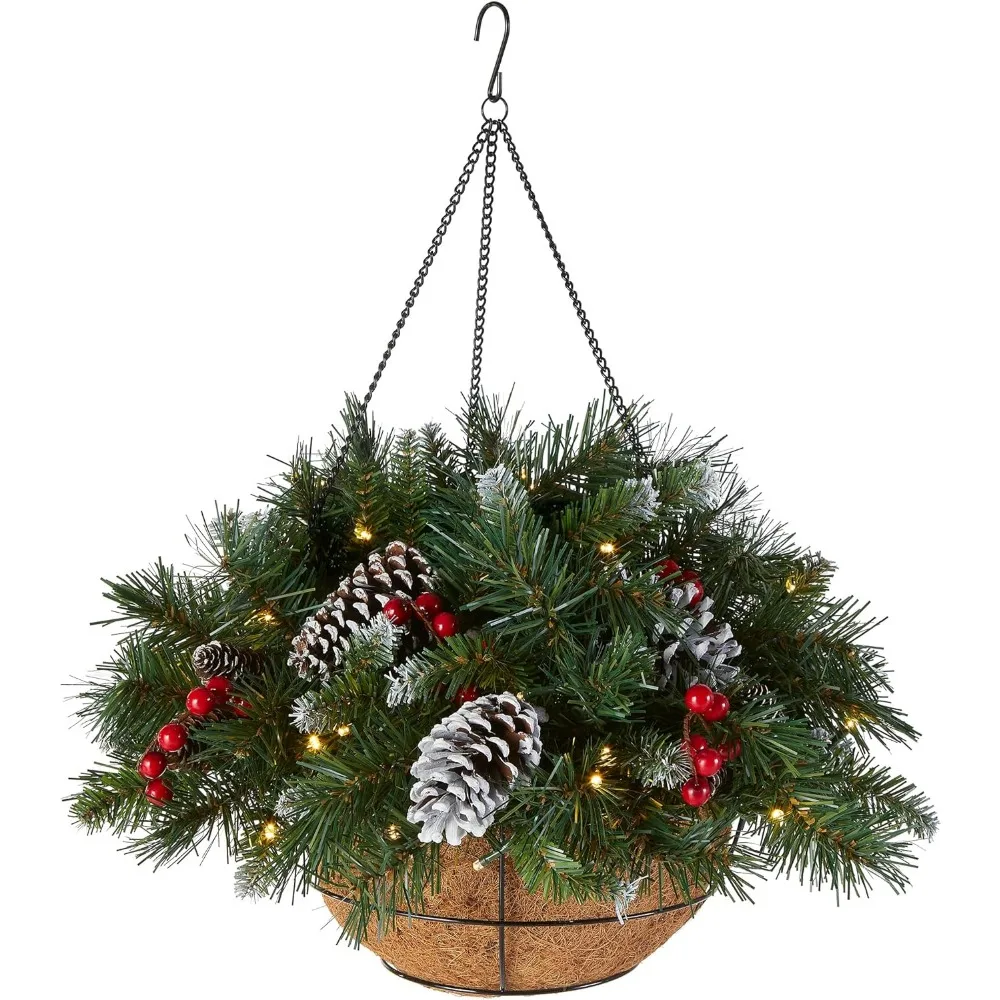 Pre-Lit Artificial Hanging Basket with Frosted Pine Cones, Berry Clusters & White LED Lights, Christmas Decor, 20 Inches
Pre-Lit Artificial Hanging Basket with Frosted Pine Cones, Berry Clusters & White LED Lights, Christmas Decor, 20 Inches