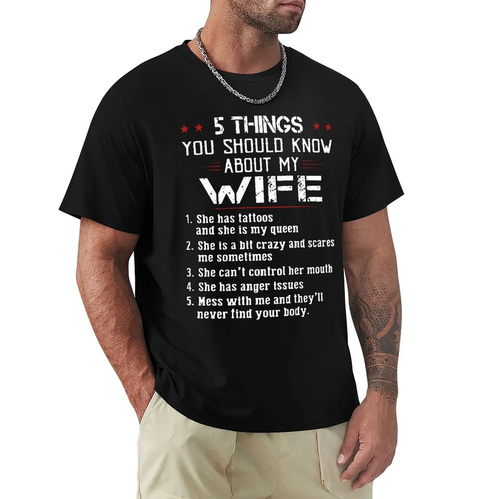 Funny 5 Things You Should Know About My Wife T Shirts Graphic Cotton Streetwear Short Sleeve Birthday Gifts Summer Style T-shirt
Funny 5 Things You Should Know About My Wife T Shirts Graphic Cotton Streetwear Short Sleeve Birthday Gifts Summer Style T-shirt