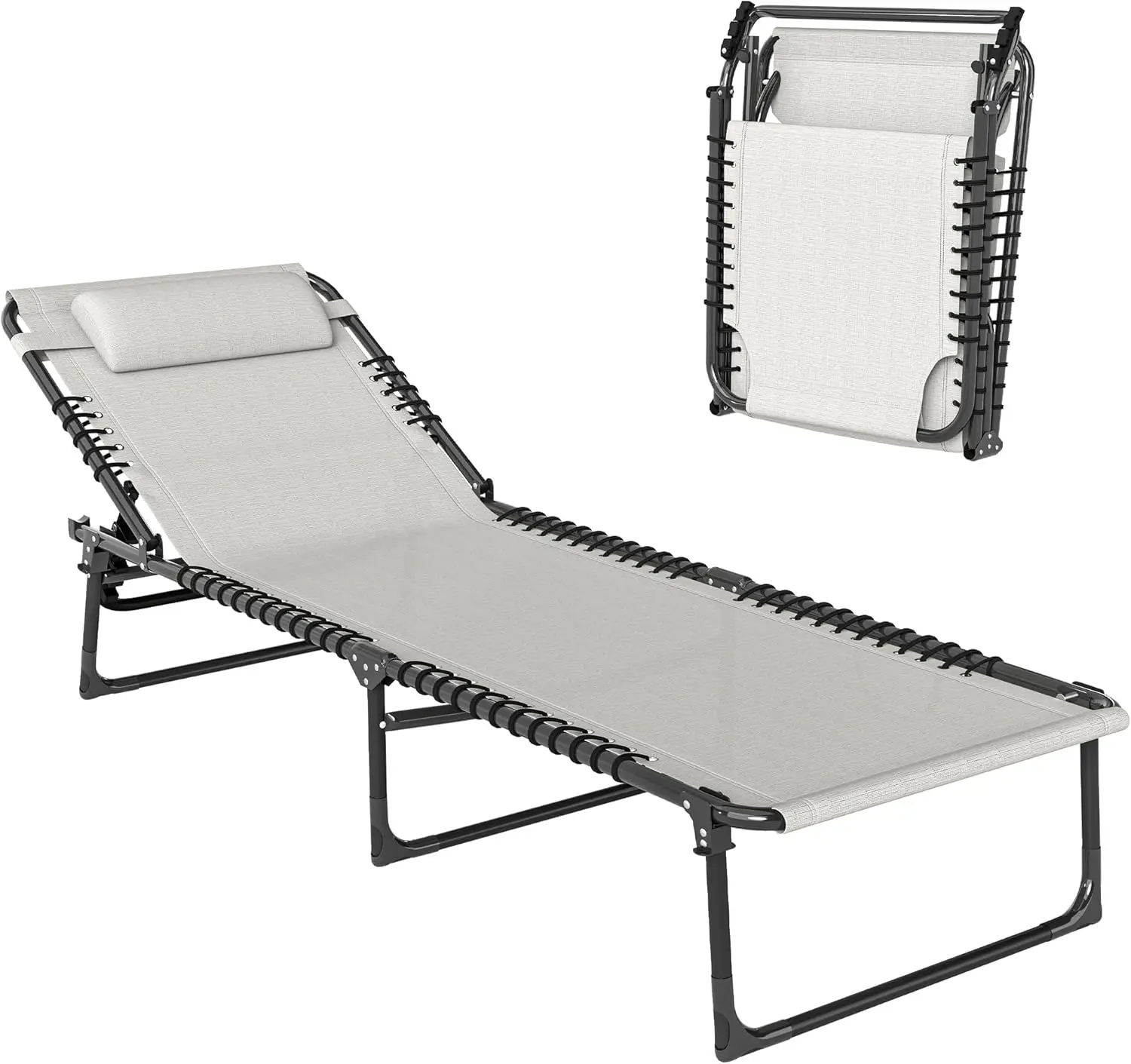 Folding Chaise Lounge Chair, 4-Position Reclining, Breathable Mesh Seat, Patio & Beach, Cream White
Folding Chaise Lounge Chair, 4-Position Reclining, Breathable Mesh Seat, Patio & Beach, Cream White