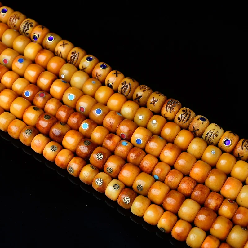 Semi-finished 108- Buddhist rosary with multi-gem inlay and beads, made from reclaimed yak bone plain bead
Semi-finished 108- Buddhist rosary with multi-gem inlay and beads, made from reclaimed yak bone plain bead