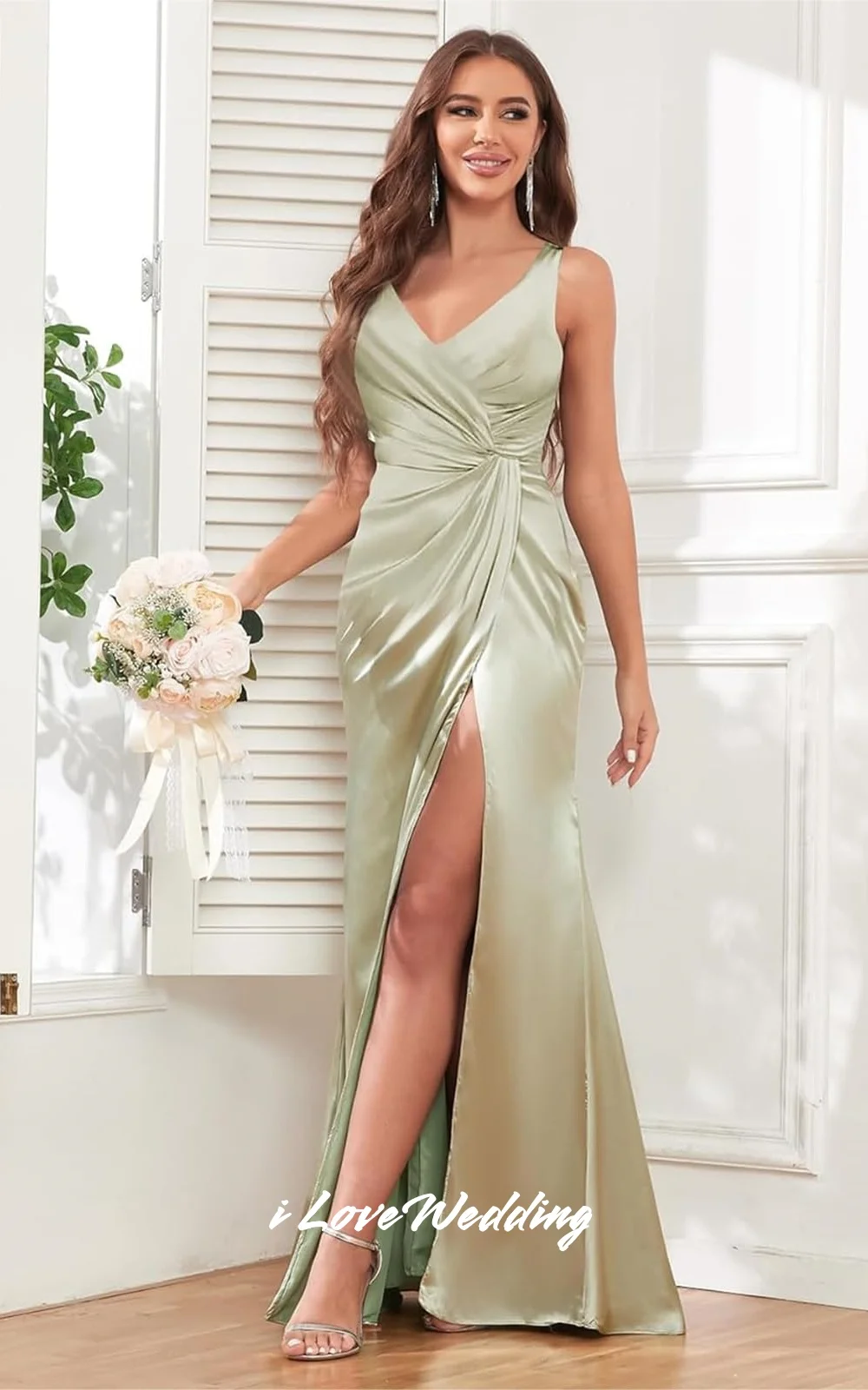 Women's Sleeveless Bridesmaid Dress Satin V-Neck Mermaid Open Back Criss Cross Dress Wedding Guest Dress Split Side Customized
Women's Sleeveless Bridesmaid Dress Satin V-Neck Mermaid Open Back Criss Cross Dress Wedding Guest Dress Split Side Customized