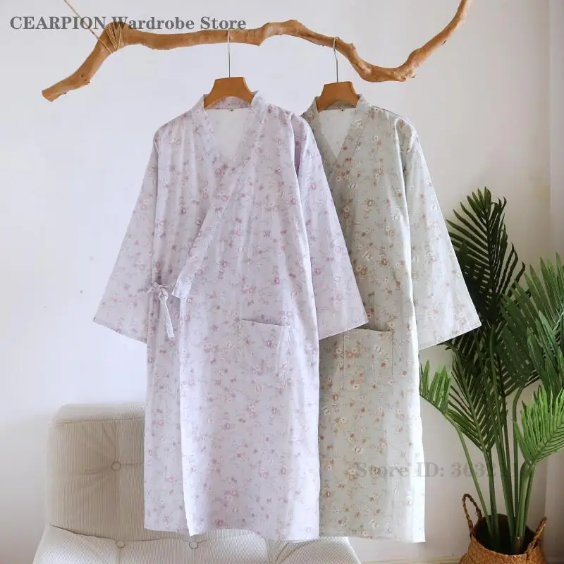 Spring Summer Women's Robe Cotton Nightgown Yukata Japanese Sleepwear Print Flower Kimono Bathrobe Casual Home Dressing Gown
Spring Summer Women's Robe Cotton Nightgown Yukata Japanese Sleepwear Print Flower Kimono Bathrobe Casual Home Dressing Gown