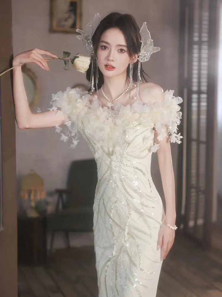 White Super Immortal Evening Dress 2024 New One Shoulder Heavy Industry Fish Tail Waist Closing Banquet Evening Dress
White Super Immortal Evening Dress 2024 New One Shoulder Heavy Industry Fish Tail Waist Closing Banquet Evening Dress