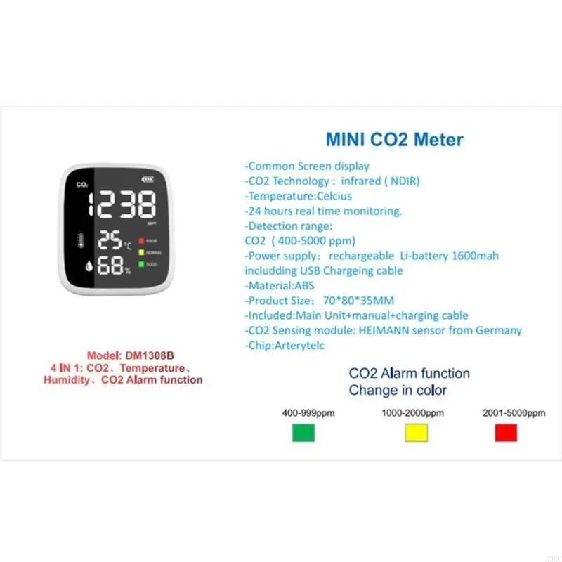 20RC 400-5000ppm CO2 Meter Air Quality Carbon Dioxide Monitor Digital Air Gas with Technology
20RC 400-5000ppm CO2 Meter Air Quality Carbon Dioxide Monitor Digital Air Gas with Technology