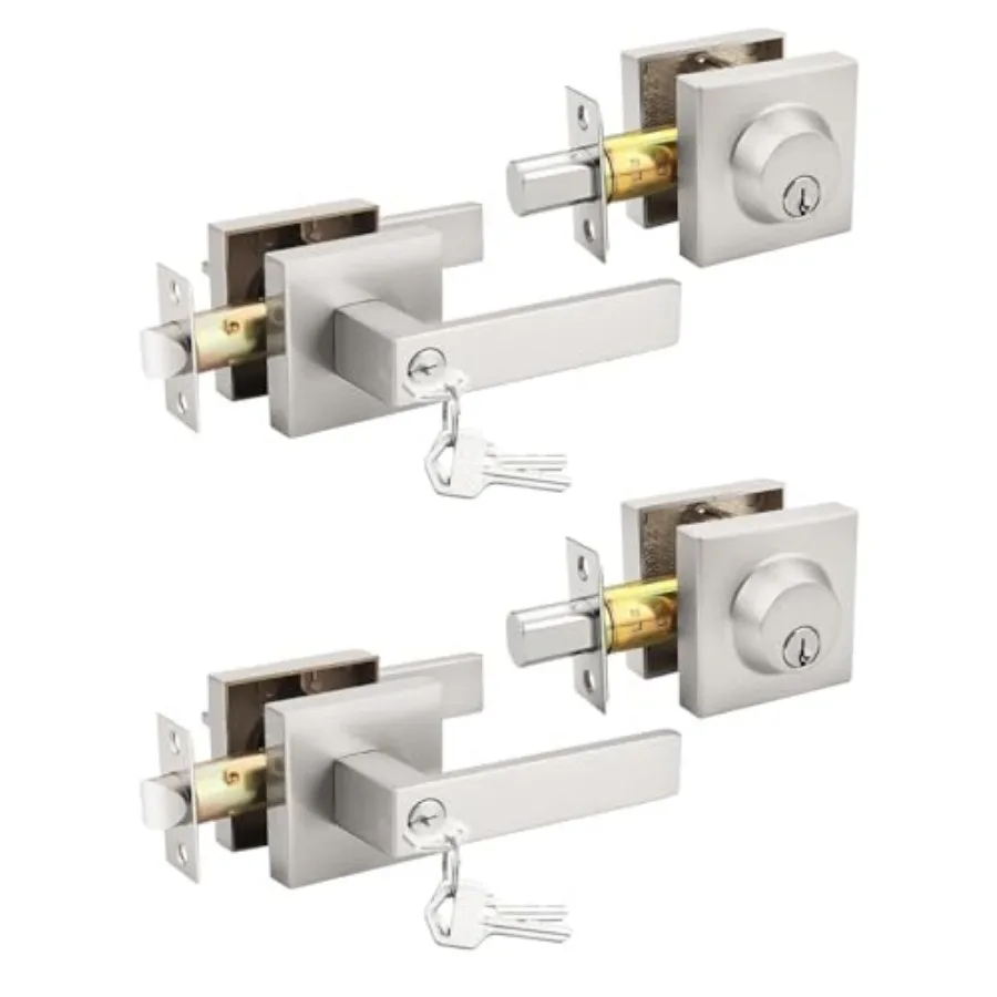 Brushed Nickel Keyed Alike Front/Exterior Door Levers with Single Cylinder Deadbolt, Square Knob Lock Sets with Deadbolt Combin
Brushed Nickel Keyed Alike Front/Exterior Door Levers with Single Cylinder Deadbolt, Square Knob Lock Sets with Deadbolt Combin