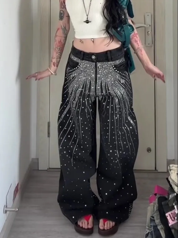 Y2K Diamond Studded Women Jeans Retro Heavy Industry Starry Sky Hot Stamping Loose Washed Straight Leg Street Style
Y2K Diamond Studded Women Jeans Retro Heavy Industry Starry Sky Hot Stamping Loose Washed Straight Leg Street Style
