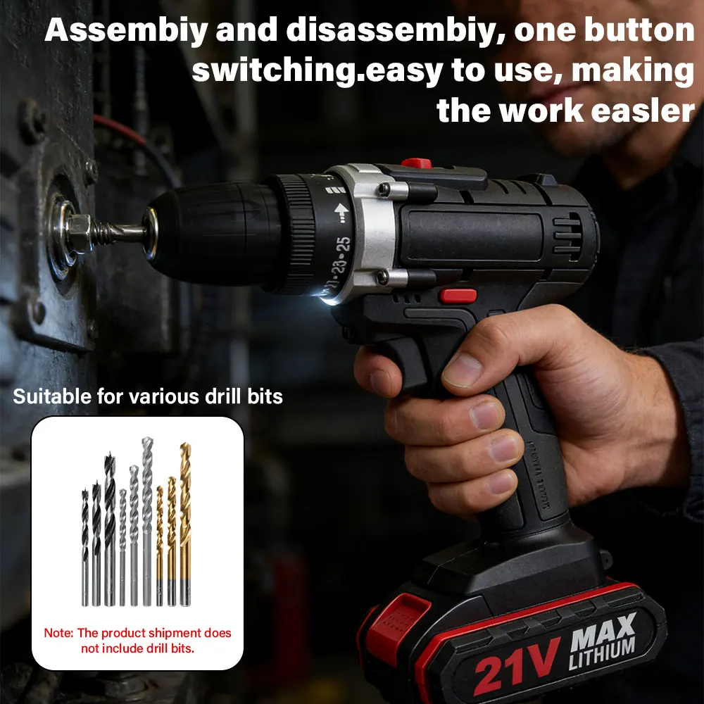 21V Electric Screwdriver Cordless Electric Impact Drill High-power Lithium Battery Rechargeable Hand Drills Home DIY Power Tools
21V Electric Screwdriver Cordless Electric Impact Drill High-power Lithium Battery Rechargeable Hand Drills Home DIY Power Tools