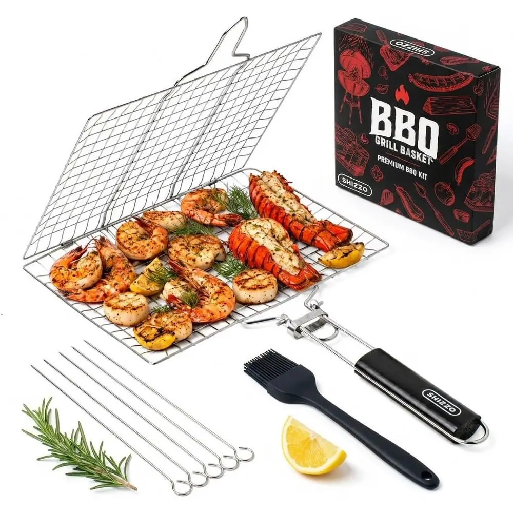 Portable Stainless Steel Grill Basket Set for Outdoor BBQ, Perfect for Shrimp, Vegetables, and Camping
Portable Stainless Steel Grill Basket Set for Outdoor BBQ, Perfect for Shrimp, Vegetables, and Camping