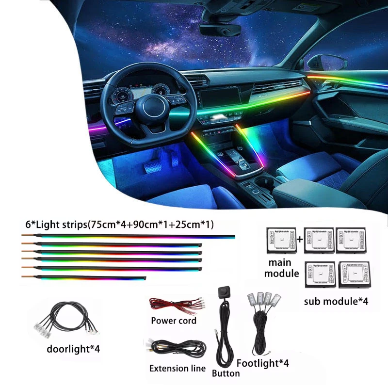 6/10/14/18 в одном светодиодный симфонический RGB окружающий интерьер автомобиля полноцветный потоковый светильник акриловая полоса декоративный атмосферный светильник
6/10/14/18 в одном светодиодный симфонический RGB окружающий интерьер автомобиля полноцветный потоковый светильник акриловая полоса декоративный атмосферный светильник