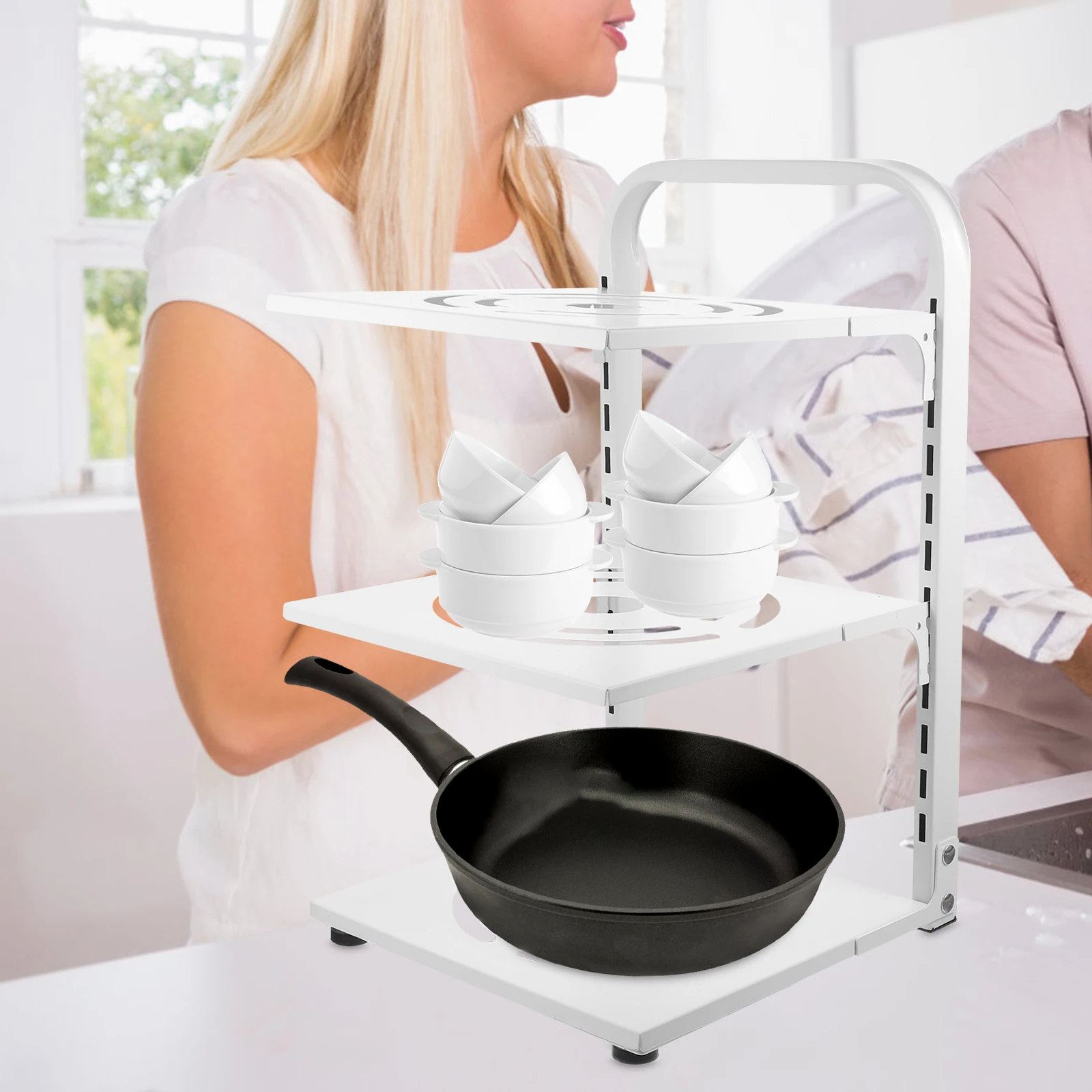 3-Tier Adjustable Pot Rack Premium Carbon Steel Kitchen Organizer for Pans Baking Dishes Plates Spice Storage Countertop Pan
3-Tier Adjustable Pot Rack Premium Carbon Steel Kitchen Organizer for Pans Baking Dishes Plates Spice Storage Countertop Pan