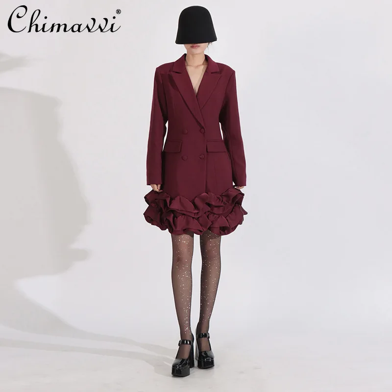 French Elegant High-end Evening Dresses V-neck Long-sleeved Double-breasted Splicing Ruffle Slim Temperament Short Dress Women
French Elegant High-end Evening Dresses V-neck Long-sleeved Double-breasted Splicing Ruffle Slim Temperament Short Dress Women