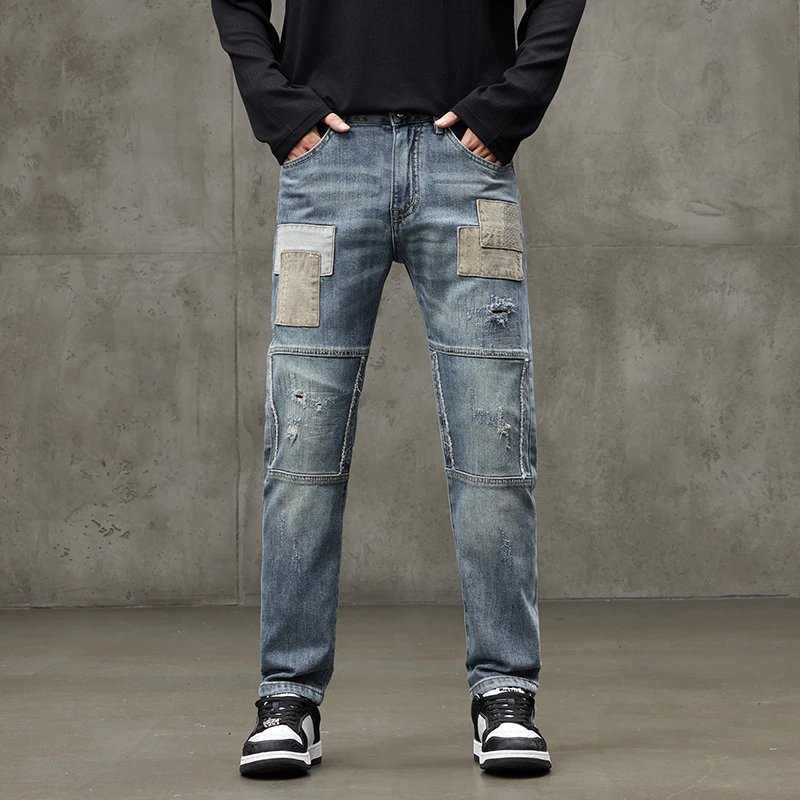 The new tide brand jeans men's splicing patch fashion Slim small straight leg heavy industry plump handsome personality pants
The new tide brand jeans men's splicing patch fashion Slim small straight leg heavy industry plump handsome personality pants
