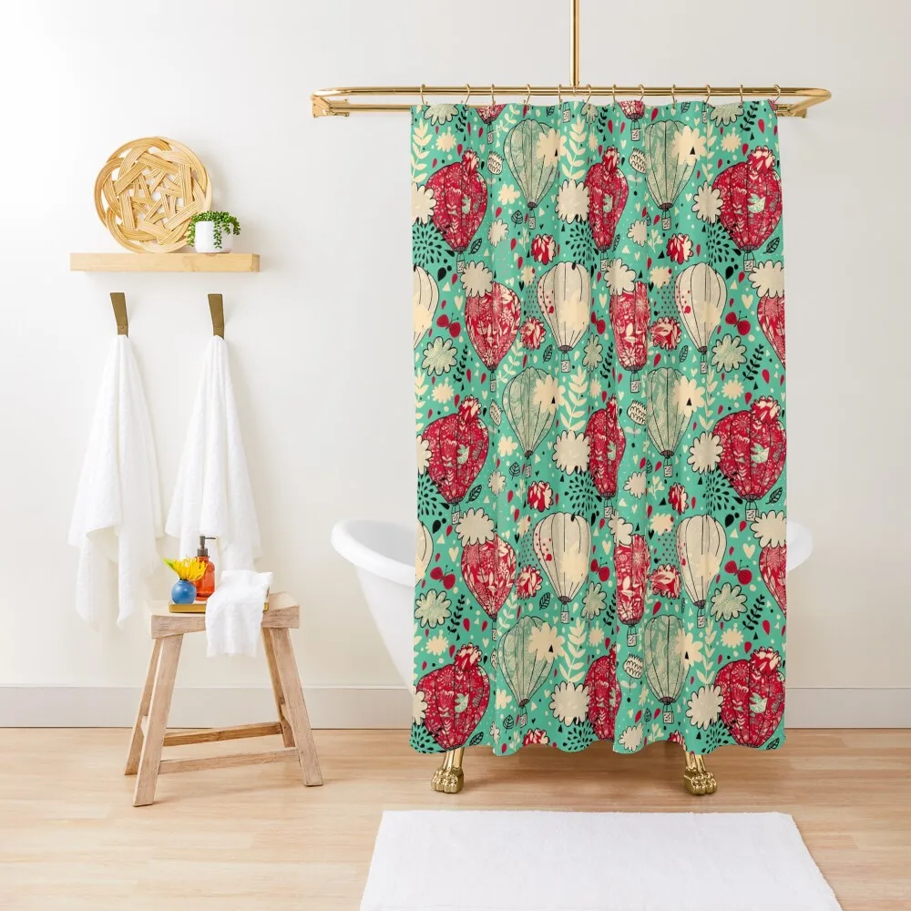 Hot Air Balloons in aqua and red leggings, t-shirts, phone cases, mugs, bedding and more to brighten up your summ Shower Curtain
Hot Air Balloons in aqua and red leggings, t-shirts, phone cases, mugs, bedding and more to brighten up your summ Shower Curtain