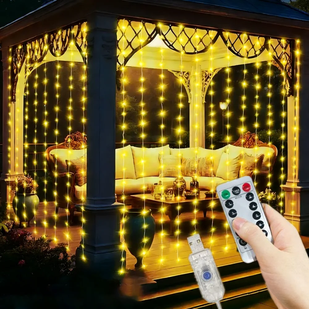 Festival Christmas Decoration 8 Mode USB Wedding Curtain Garland Remote Control Led String Lights Holiday Light for Bedroom Home
Festival Christmas Decoration 8 Mode USB Wedding Curtain Garland Remote Control Led String Lights Holiday Light for Bedroom Home
