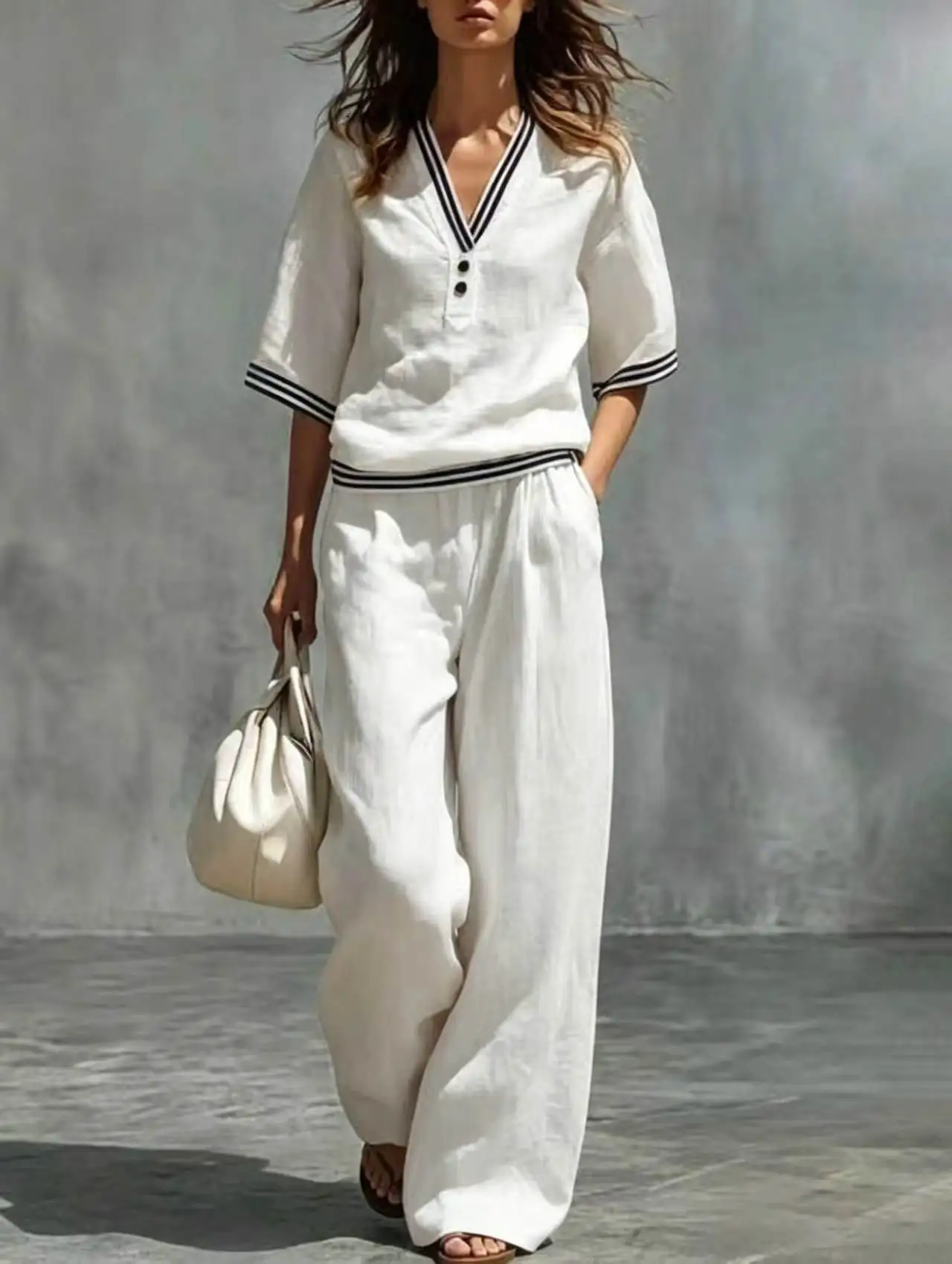 Women's Summer Cotton Linen Tracksuits Casual Comfortable V-neck Short Sleeve And Pants Two Piece Set Outfits
Women's Summer Cotton Linen Tracksuits Casual Comfortable V-neck Short Sleeve And Pants Two Piece Set Outfits