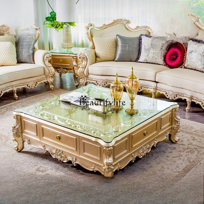 French solid wood coffee table luxury villa large flat floor living room European square coffee table
French solid wood coffee table luxury villa large flat floor living room European square coffee table