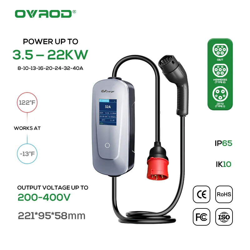 Ovrod Car Current Lcd Screen Ac Portable Ev Charger Type 2 22Kw Pile Home Electric Vehicle Charging Station
Ovrod Car Current Lcd Screen Ac Portable Ev Charger Type 2 22Kw Pile Home Electric Vehicle Charging Station