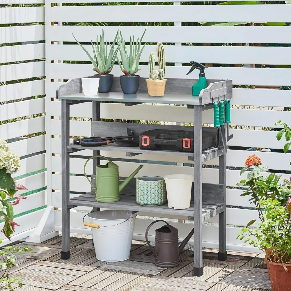 Storage Shelf W/Metal Tabletop Garden Potting Table Horticulture Potting Bench w/Hook 3 Shelves Workstation Work
Storage Shelf W/Metal Tabletop Garden Potting Table Horticulture Potting Bench w/Hook 3 Shelves Workstation Work