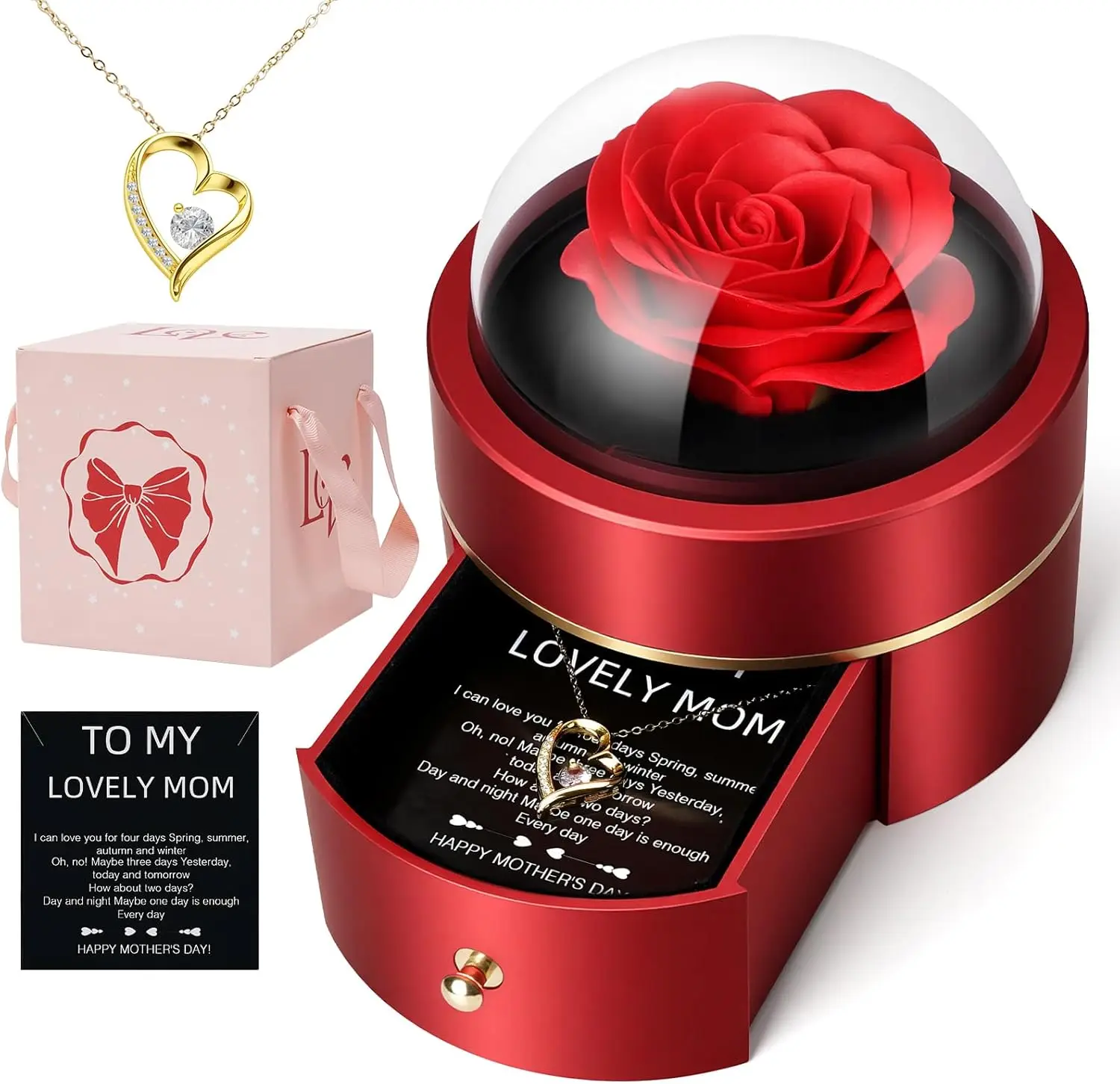 Forever Preserved Rose Box with Necklace, Romantic Gift for Mother's Day Valentine's Day, Rose in Box Gift for Mom
Forever Preserved Rose Box with Necklace, Romantic Gift for Mother's Day Valentine's Day, Rose in Box Gift for Mom