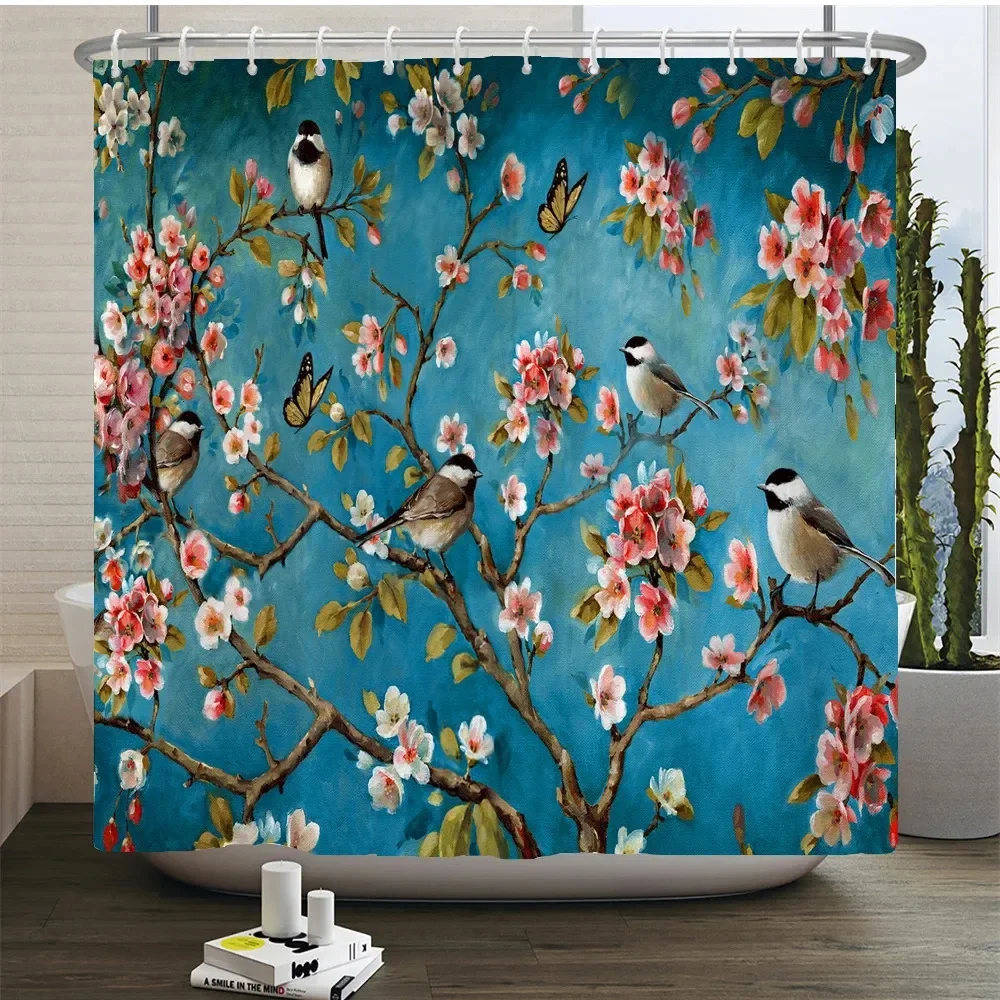 Vintage Floral & Bird Art Print Shower Curtain, Nature Tree Branch Design, Waterproof Polyester Bathroom Curtain with Hooks
Vintage Floral & Bird Art Print Shower Curtain, Nature Tree Branch Design, Waterproof Polyester Bathroom Curtain with Hooks
