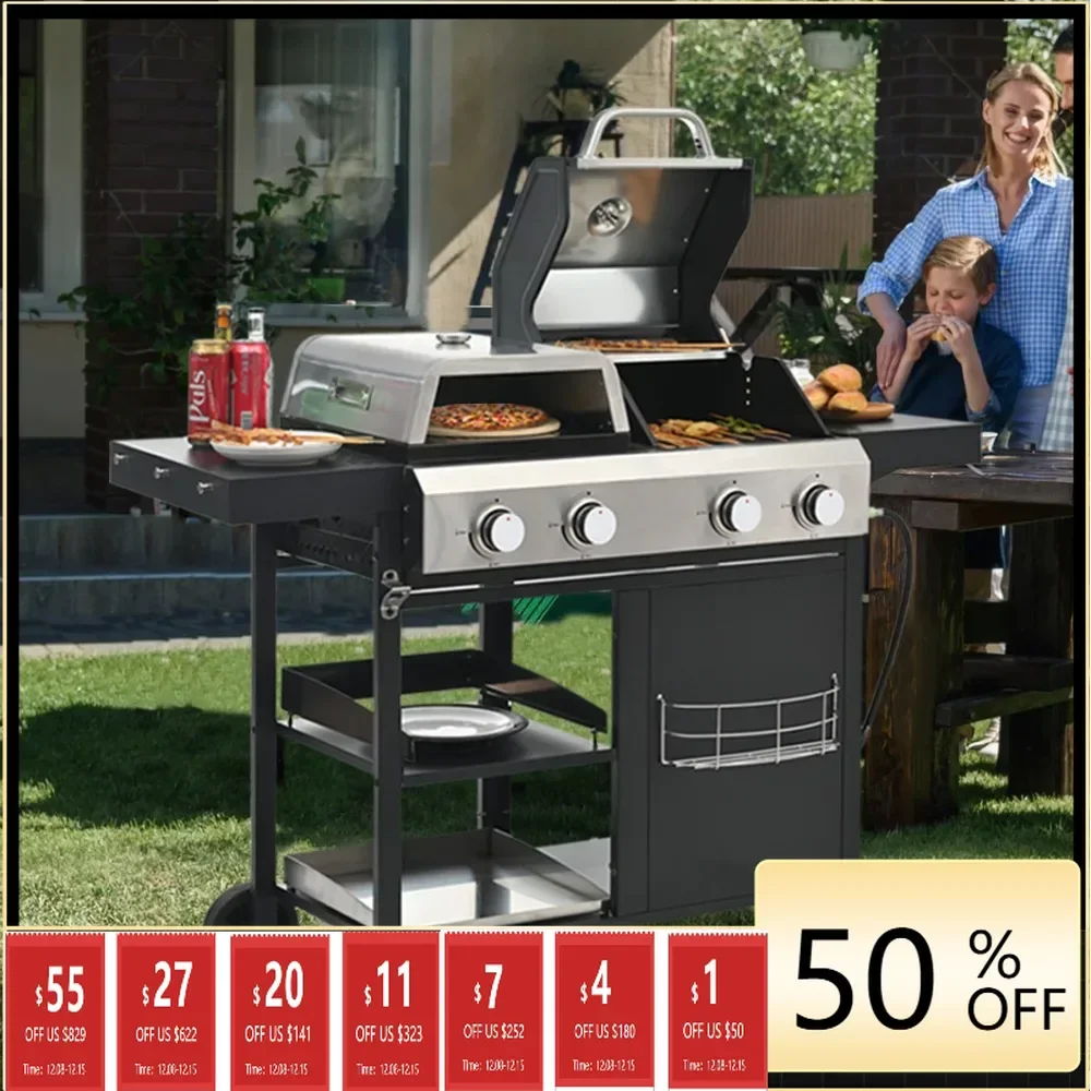 3 IN 1 Pizza Griddle Grill Combo, 4 Burners Stainless Steel Propane Gas Grill and Griddle Combo for Outdoor BBQ, Frying,Patio
3 IN 1 Pizza Griddle Grill Combo, 4 Burners Stainless Steel Propane Gas Grill and Griddle Combo for Outdoor BBQ, Frying,Patio