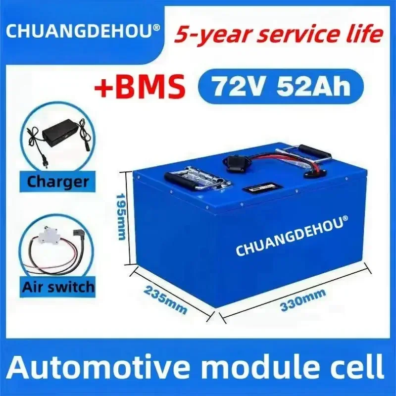 72V, 52AH, Lifepo4 battery pack, electric motorcycle. Electric tricycle, BMS, 3000W, high-power battery, 84V5A charger
72V, 52AH, Lifepo4 battery pack, electric motorcycle. Electric tricycle, BMS, 3000W, high-power battery, 84V5A charger