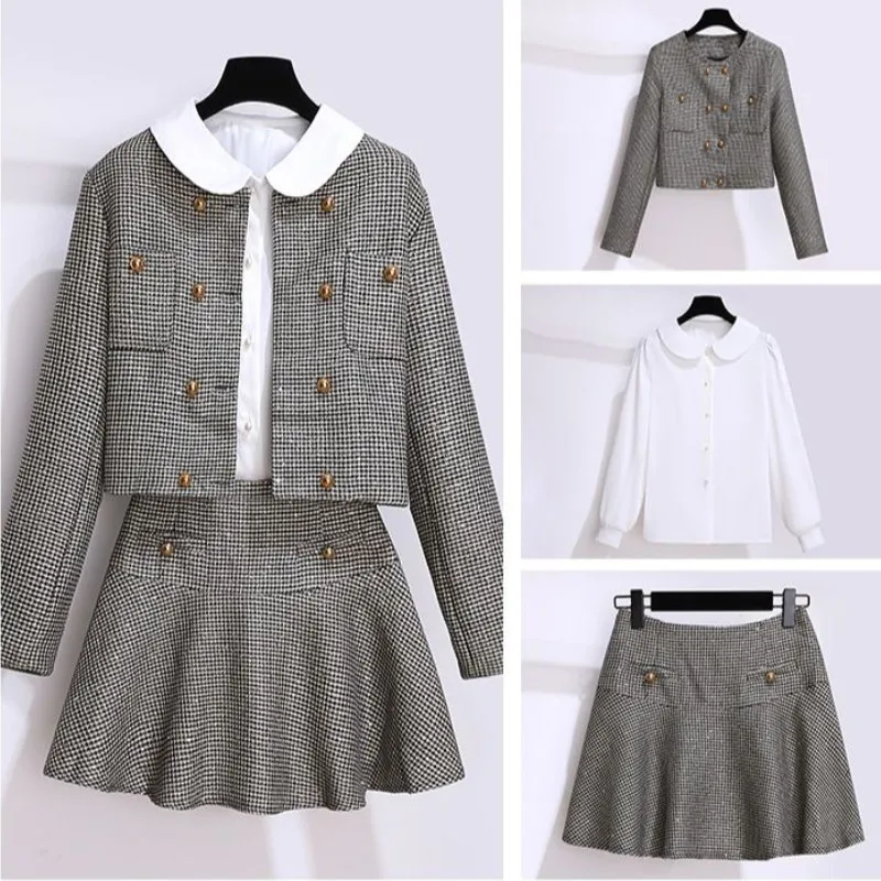 Women Chic JK Uniform Plaid Suit Jacke Coat White Shirt Top And A Line Skirt Three Piece Set Outfit Sequin Vintage 2023 Clothing
Women Chic JK Uniform Plaid Suit Jacke Coat White Shirt Top And A Line Skirt Three Piece Set Outfit Sequin Vintage 2023 Clothing