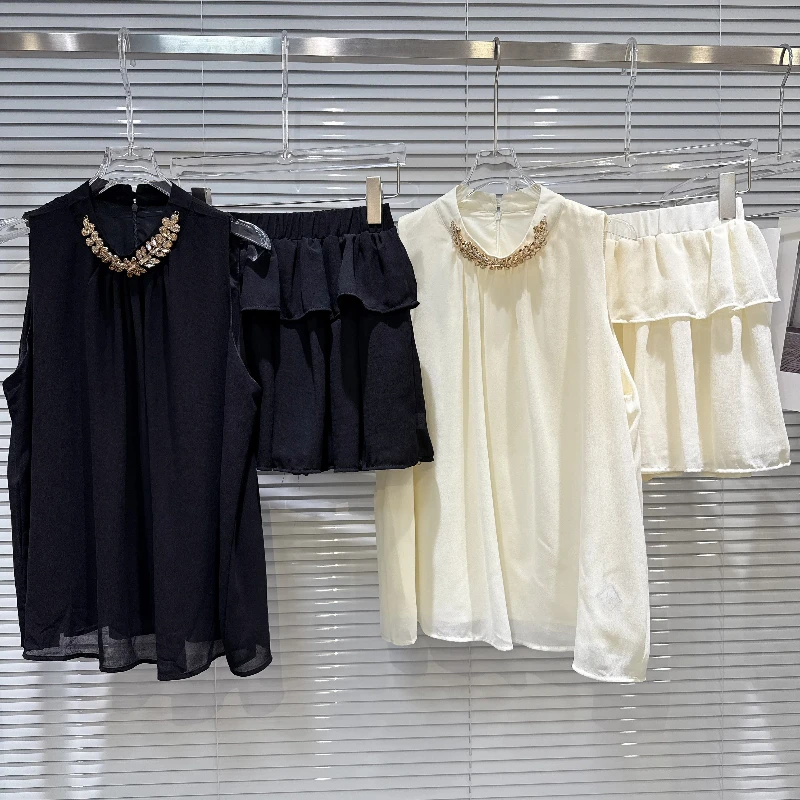 Women's Elegant Rhinestone Beaded Chiffon Vest Elastic Waist Short Skirts 2025 Summer New Trendy Hig-end Two-pieces Set
Women's Elegant Rhinestone Beaded Chiffon Vest Elastic Waist Short Skirts 2025 Summer New Trendy Hig-end Two-pieces Set