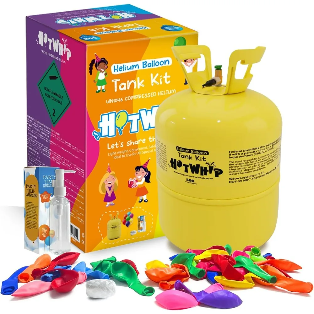 Hotwhip 13L Helium Tank for Balloons - 50 Latex Balloons Filling Valve Protection Fluid Ribbons for Birthday Wedding Party
Hotwhip 13L Helium Tank for Balloons - 50 Latex Balloons Filling Valve Protection Fluid Ribbons for Birthday Wedding Party