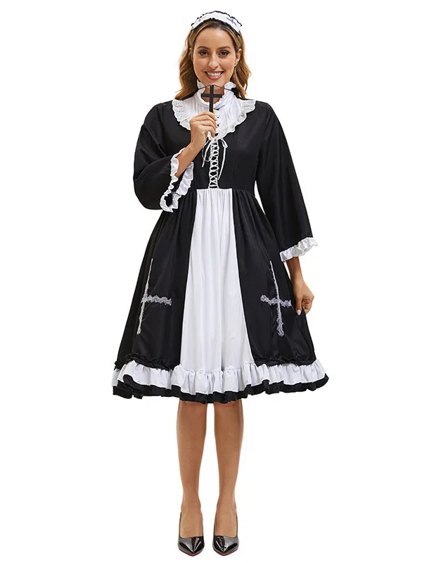 Nun Role Play Costume Women's Dr loween Cross Maid Outfit Lady's Gown Chinese Manufacturer Winter Season Stage Costume
Nun Role Play Costume Women's Dr loween Cross Maid Outfit Lady's Gown Chinese Manufacturer Winter Season Stage Costume