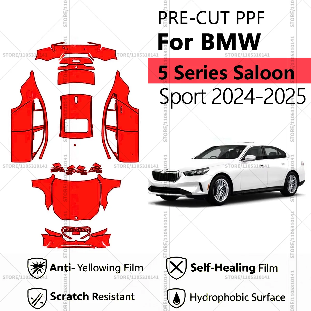 Предварительно нарезанная прозрачная защитная пленка PPF для автомобиля, полная защита кузова для BMW 5 серии Седан Спорт 2024-2025
Предварительно нарезанная прозрачная защитная пленка PPF для автомобиля, полная защита кузова для BMW 5 серии Седан Спорт 2024-2025