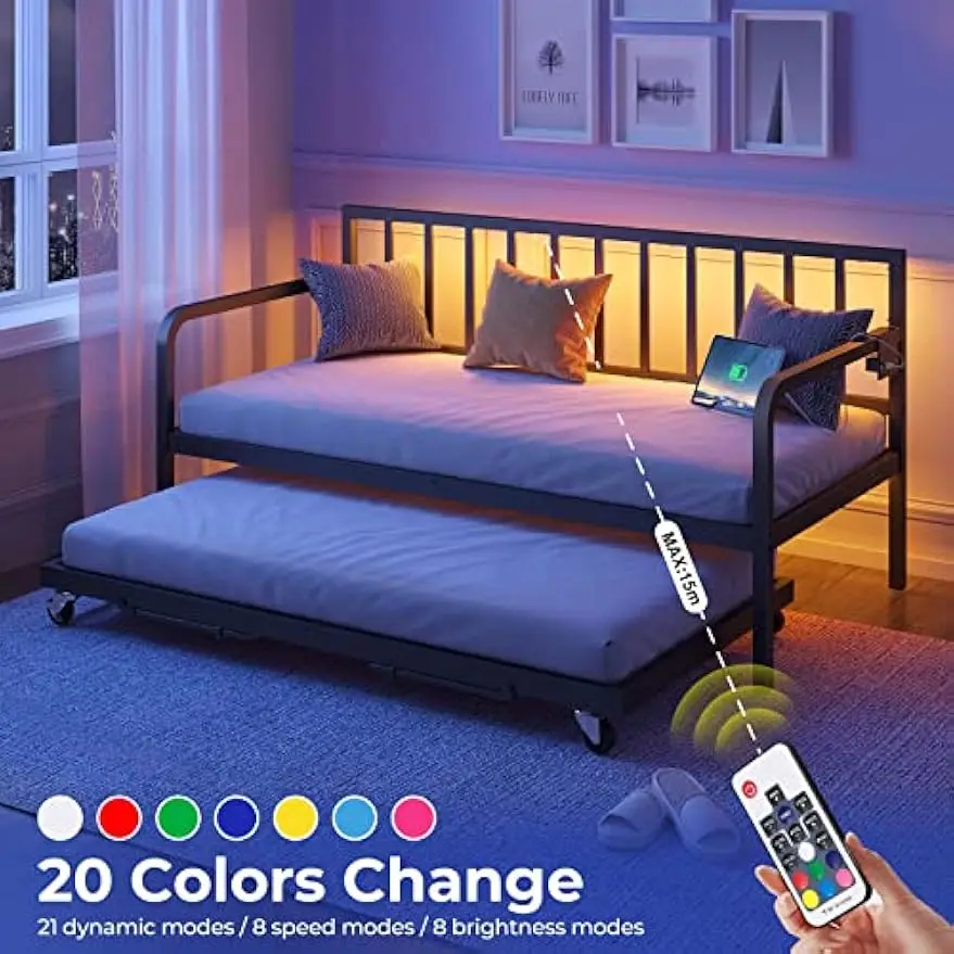 Daybed with Charging Station and LED Lights, Height Adjustable Twin Daybed with Trundle
Daybed with Charging Station and LED Lights, Height Adjustable Twin Daybed with Trundle