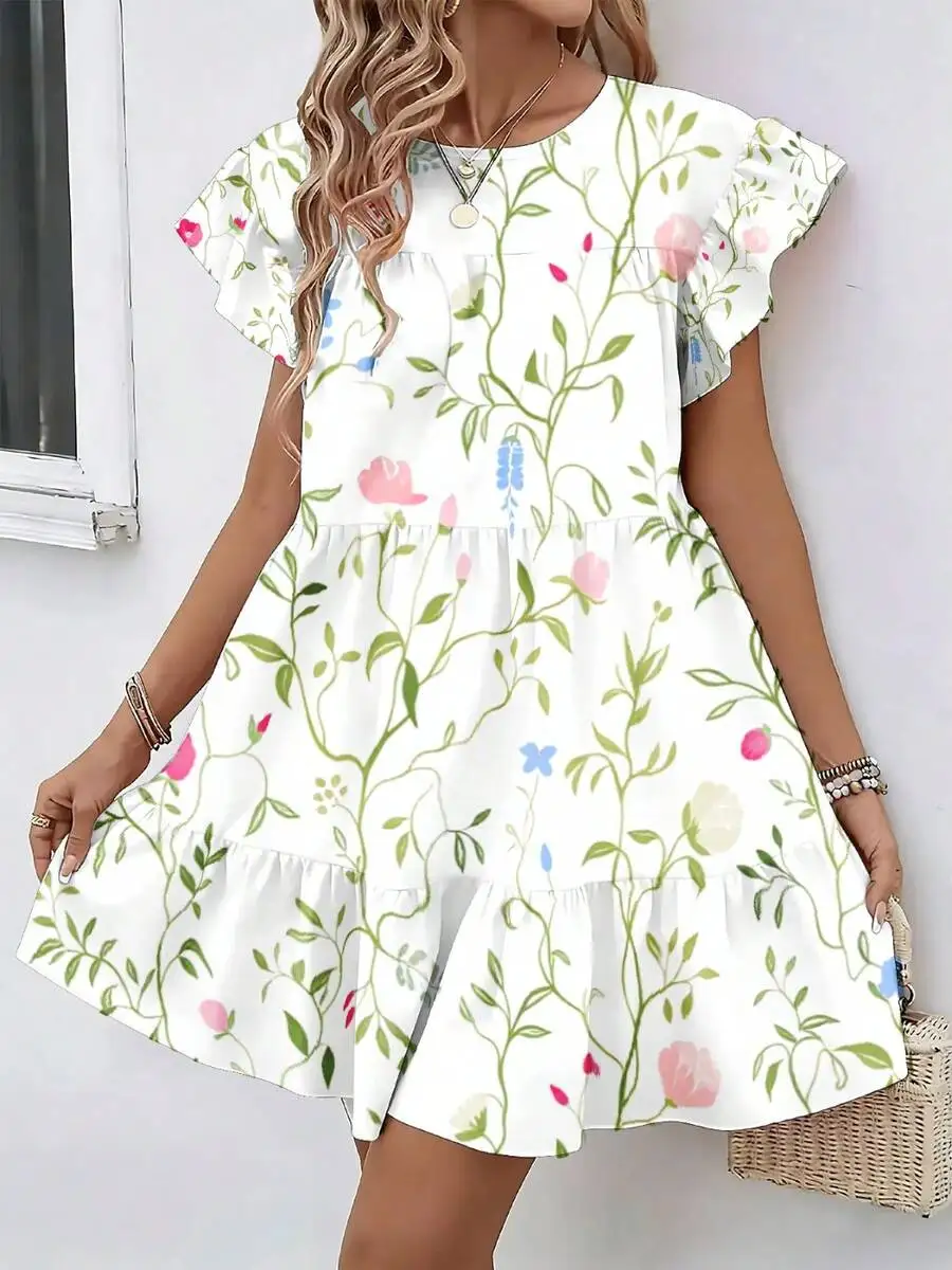 Floral Print Women Round Neck Loose Babydoll Dress Spring Summer Casual Everyday Wear
Floral Print Women Round Neck Loose Babydoll Dress Spring Summer Casual Everyday Wear