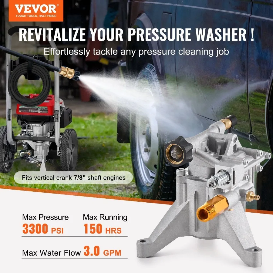 Pressure Washer Pump 7/8 Shaft Vertical 3300 PSI 3.0GPM Replacement Kit with 5 Nozzles Hardware and Siphon Tube Compatible with
Pressure Washer Pump 7/8 Shaft Vertical 3300 PSI 3.0GPM Replacement Kit with 5 Nozzles Hardware and Siphon Tube Compatible with