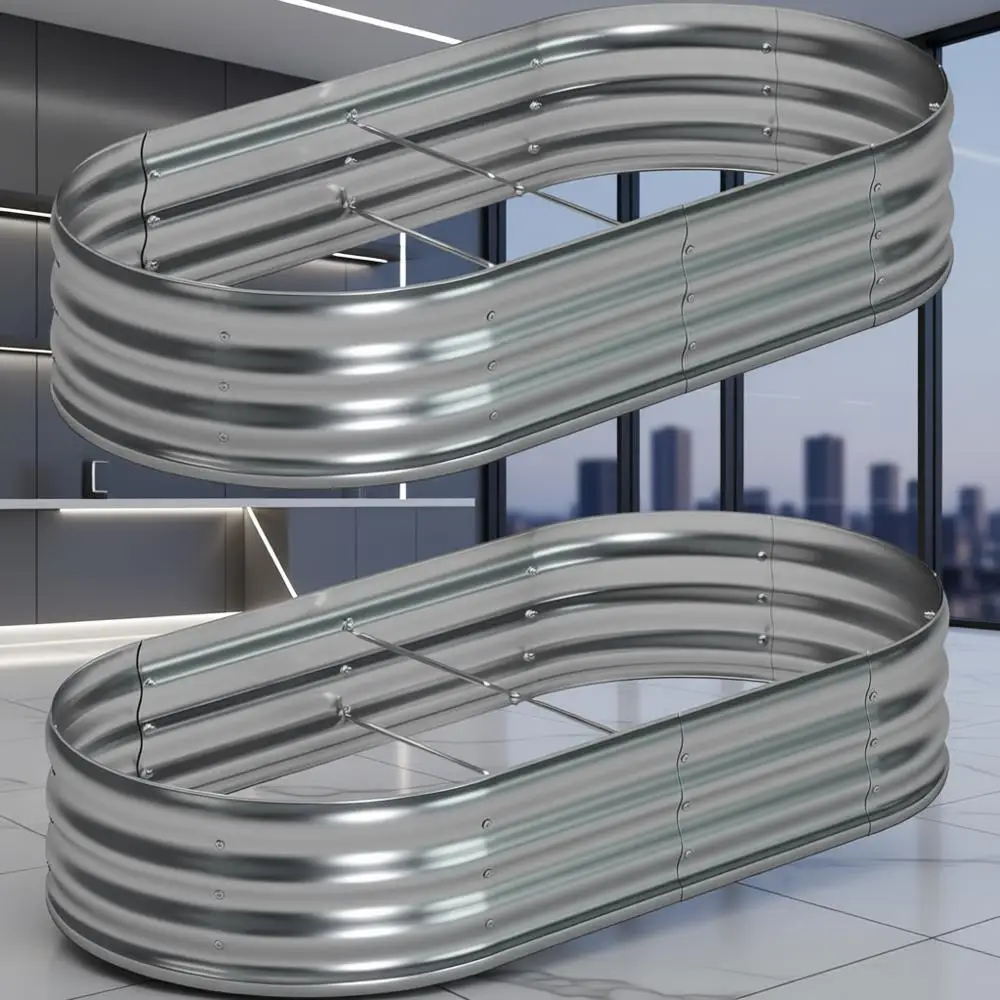 2-Pack Galvanized Oval Raised Garden Beds - Outdoor Planter Boxes for Patio, Planting, Herbs, and Vegetables - Silver
2-Pack Galvanized Oval Raised Garden Beds - Outdoor Planter Boxes for Patio, Planting, Herbs, and Vegetables - Silver