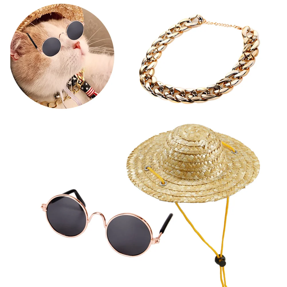 3Pcs Dog Fashion Accessories Kit Sun Glasses Retro Straw Hat Gold Chain for Pets Animal Ornament Photo Party Event Use
3Pcs Dog Fashion Accessories Kit Sun Glasses Retro Straw Hat Gold Chain for Pets Animal Ornament Photo Party Event Use