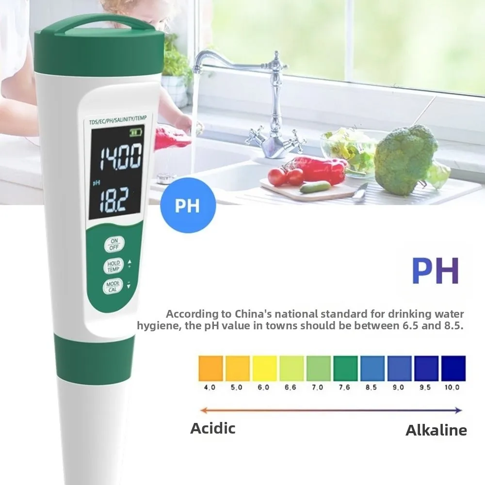 5-in-1 Water Quality Tester LCD Digital Display Multifunction PH/TDS/EC/Salt/Temperature Meter 0-9999PPM Waterproof
5-in-1 Water Quality Tester LCD Digital Display Multifunction PH/TDS/EC/Salt/Temperature Meter 0-9999PPM Waterproof