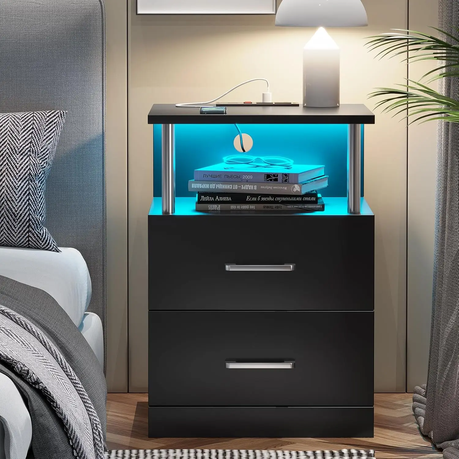 Nightstand With Charging Station And Led Lights, Night Stand With Open Storage, Bedside Table With Drawers, 2 Usb Ports, 2
Nightstand With Charging Station And Led Lights, Night Stand With Open Storage, Bedside Table With Drawers, 2 Usb Ports, 2