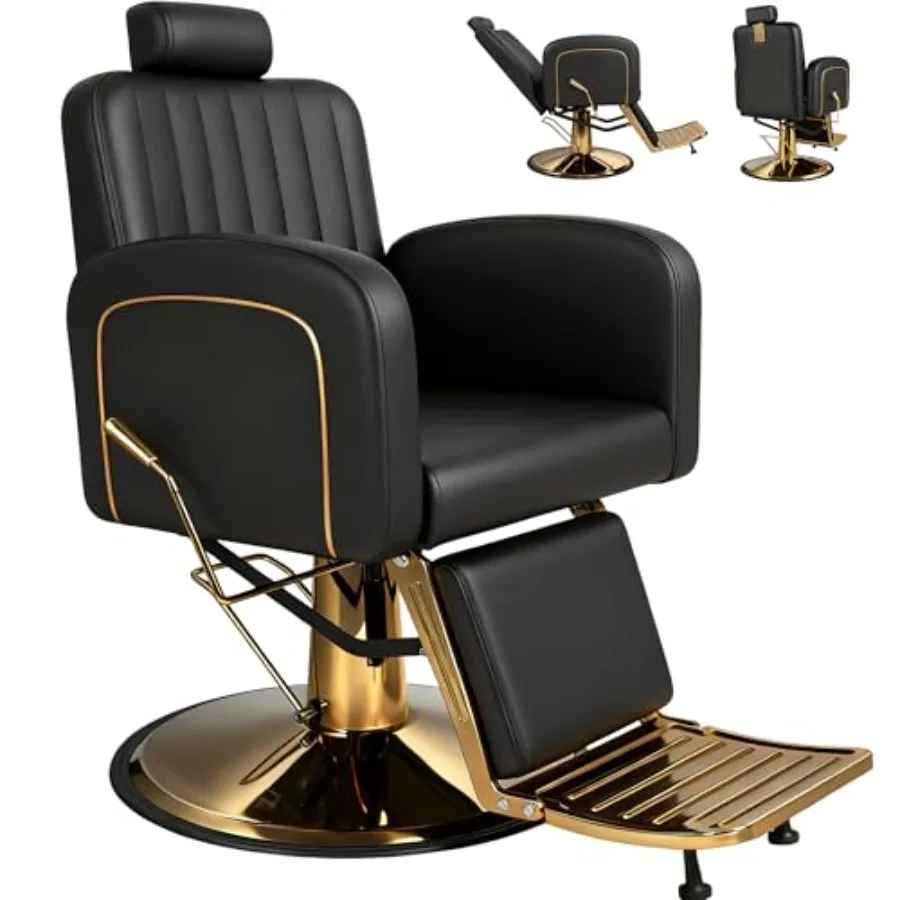 Vintage barber chairs for barbershop use, black and gold metal alloy with heavy-duty hydraulic pump, reclining and multi-functi
Vintage barber chairs for barbershop use, black and gold metal alloy with heavy-duty hydraulic pump, reclining and multi-functi