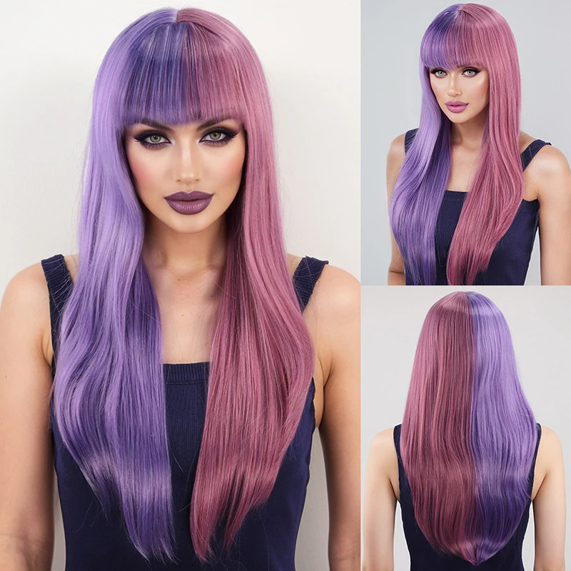 Fashionable trendy color-blocked long straight hair, everyday natural fluffy and breathable women's full synthetic wig with
Fashionable trendy color-blocked long straight hair, everyday natural fluffy and breathable women's full synthetic wig with