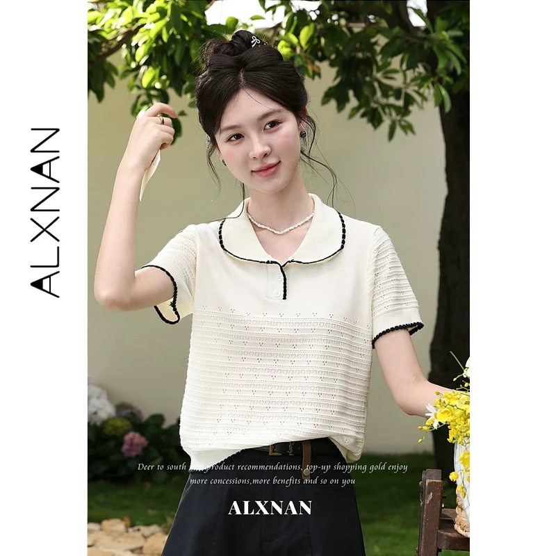 ALXNAN Turn-down T-shirt Hollow Out Loose-fit Short Sleeve Knit T-shirts Women Summer Casual Tops No Accessories Included L65212
ALXNAN Turn-down T-shirt Hollow Out Loose-fit Short Sleeve Knit T-shirts Women Summer Casual Tops No Accessories Included L65212
