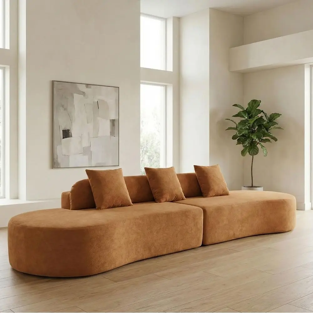 Sectional Couches for Living Room - Curved Comfort Cloud Sofa with 3 Pillows, Brown
Sectional Couches for Living Room - Curved Comfort Cloud Sofa with 3 Pillows, Brown